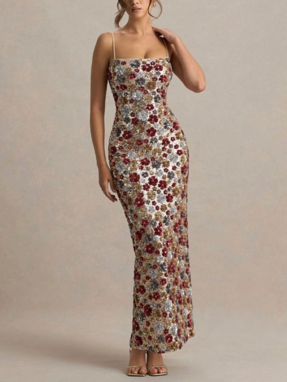 NWT Club L London Vitora Red Floral Sequin Embellished Maxi Dress | Retail $320